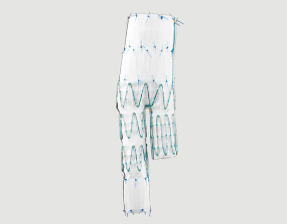 Full view of Zenith® Fenestrated distal bifurcated body graft.