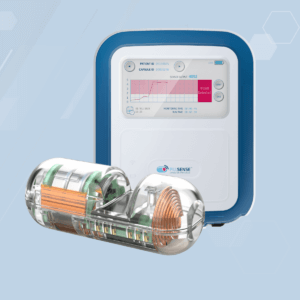 Image shows a clear pill shaped device.